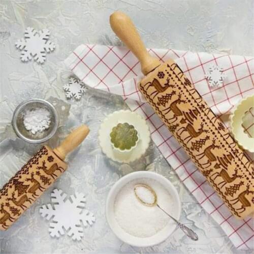 Christmas Rolling Pin Engraved Carved Wood Embossed Rolling Pin Kitchen Tool Deegroller Christmas Embossing Rolling Wooden