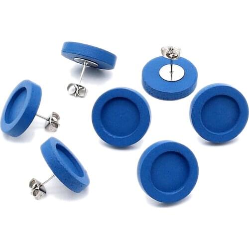 New 20pcs Blue Blank Wood Cabochon Earring Base Stainless Steel Post Stud Earrings Settings Fit 12mm for Diy Jewelry Findings