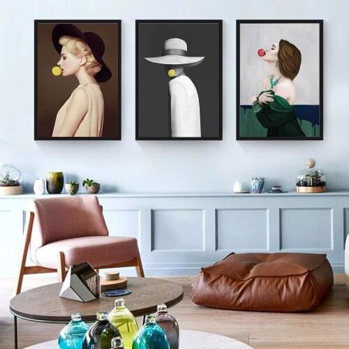 Nordic Blowing Bubble Character Canvas Painting Black and White Abstract Classical Model Poster Living Room Decoration Pictures