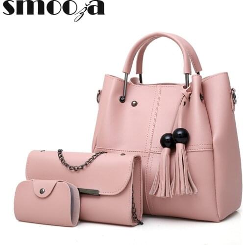 SMOOZA Women Shoulder Bags 2021 New Fashion One-Shoulder Portable Messenger Bag Ladies Three-Piece Tassel Composite Bags