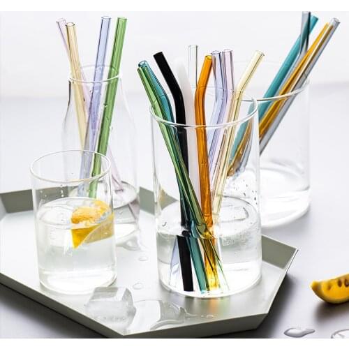 High Borosilicate Glass Straw Colorful Transparent Bent Juice Coffee Straw Creative Reusable