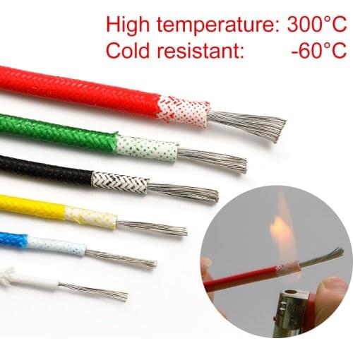 Heat resistant 300°C Glass fiber braided high temperature silicone wire and cable 0.3mm 0.5mm 0.75mm 1.0mm 1.5mm 2.5mm 4mm 6mm
