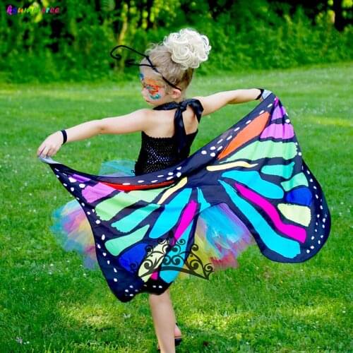 Candy Rainbow Butterfly Tutu Dress with Wing and Antenna Girls Princess Birthday Party Halloween Tulle Dress Kids Clothing