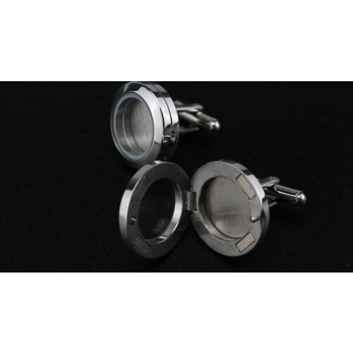 1Pair 20MM Round 13MM Inner Size 2MM Deep Floating Glass DIY Cuff Links Stainless Steel Cufflinks 1500156