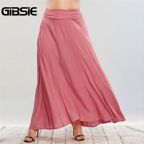 GIBSIE Solid Party Fashion High Waist Maxi Long Skirts Women Elegant Plus size Spring Summer Swing A-line Skirt Casual 3xl 4xl