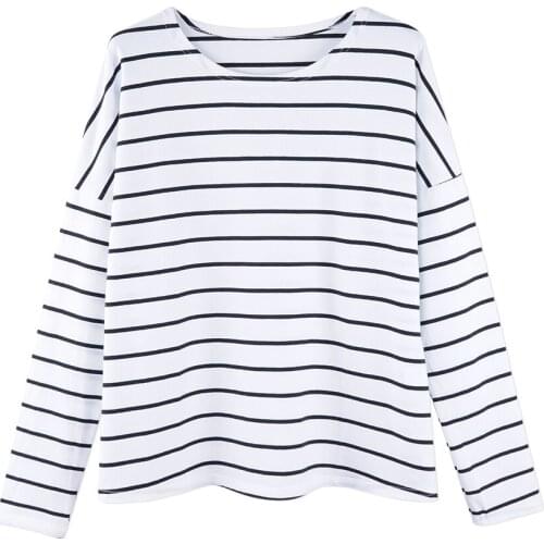 Neatie kiddie Black Stripe Women Fashion T-shirt Tops Female Long Sleeve O-Neck Loose Casual Tshirt Spring Summer Clothes