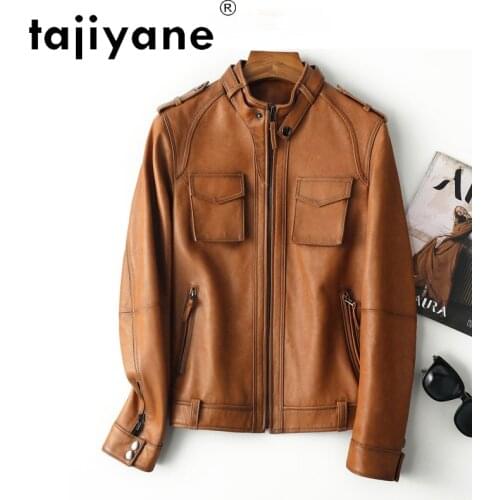 Tajiyane Women Genuine Leather Jacket Real Sheepskin Coat Spring Brown Clothes Woman Short Biker Jackets Casaco Feminino HLY16