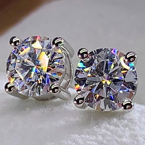 10K White Gold Stud Earrings Women 0.5 1 2 3 Carat Round Moissanite Diamond Present Wedding Anniversary Engagement Party Gift