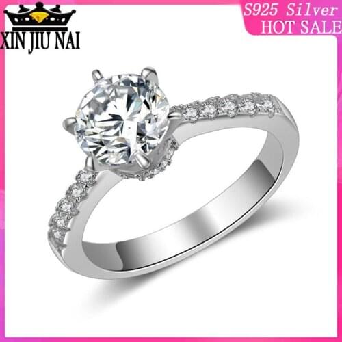 Don't Fade Six Claws Simulation Ring Real 925 Sterling Silver 2 Carat CZ Diamant Wedding Rings for Women