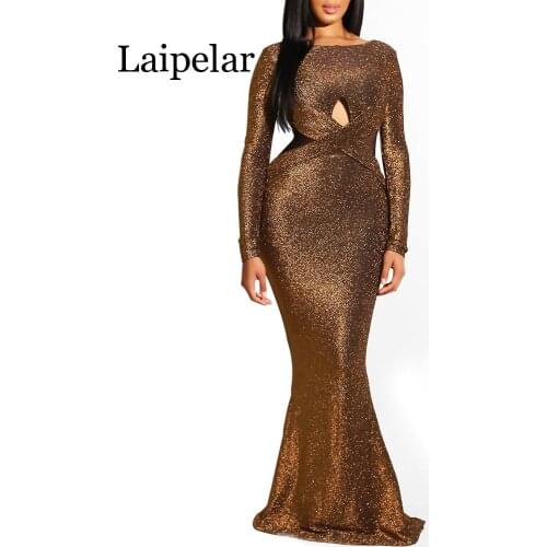 Laipelar Elegant Sequin Green Backless Ladies Sheer Evening Fashion Women Mermaid Tight Party Club Long Sexy Dress