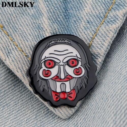 DMLSKY Saw Pins Horror cartoon Metal Pins and Brooches Shirt Lapel Pin Backpack Badge Hat Pins Jewelry M3850