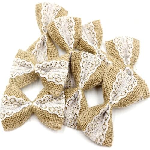 10pcs Vintage Natural Jute Burlap Hessian DIY Ribbons Bowknot Burlap Scrapbooking lace ribbon jute craft Wedding Decoration