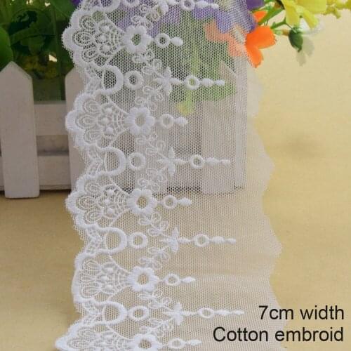 10yards 7cm width white cotton embroidery lace french lace ribbon fabric guipure diy trims warp knitting sewing Accessories#3760