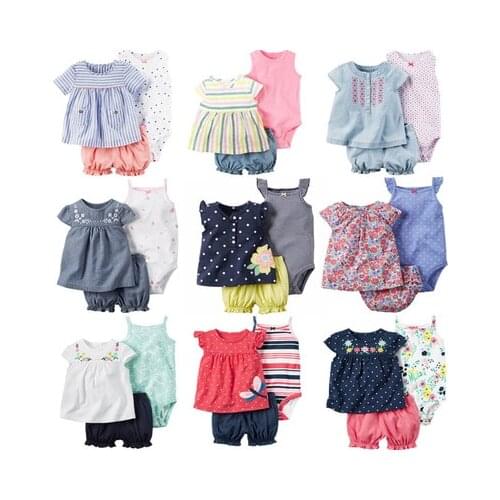 2020 baby clothes sleeveless bag fart clothes baby girl cotton romper three-piece suit baby girl clothes baby romper