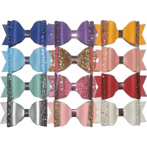 2018 New 10x5cm PU Leather Hair bow With Clips,Kids Child Girls Hair Leather Glitter Hair Bows Hair Accessories 50pcs/lot