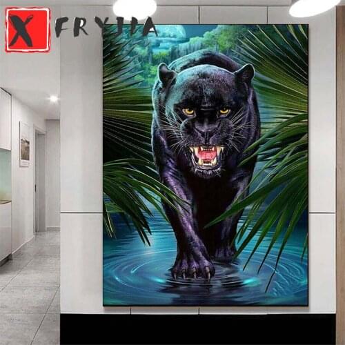 Full Diamond Diamond Painting Full Square Round Animal Panther Embroidery Cross Stitch Mosaic Art Wall Home Decoration 2021 New