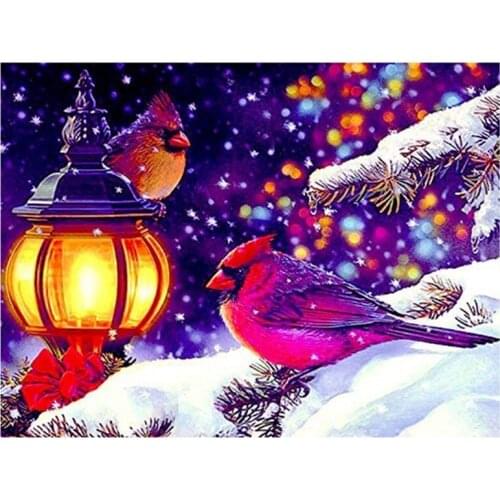 Diamond Painting Full Circle Diamond Kit Rhinestone Picture Art Craft Home Door Decoration (Cardinals)