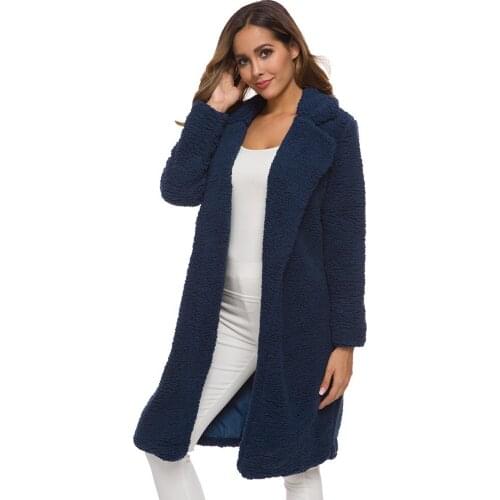 Long Wide-waisted Coat for Women 2020 Warm-Keep Clothing Open Stitch Winter Coat Turn-Down Collar Wool Coat Manteau Femme