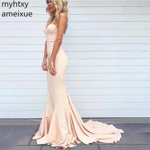 Long Evening Dresses Sweetheart Neckline Simple Women Formal Evening Party Dress Mermaid Sweep Train Robe De Soiree Plus Size