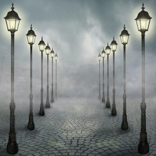 Laeacco Street Lamp Lantern Old Stone Way Night Scenic Baby Child Photographic Background Photo Backdrops Photocall Photo Studio