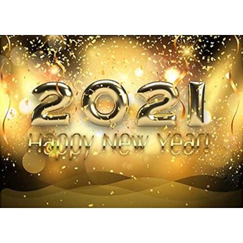 Happy New Year Backdrop Golden Balloon 2021 Photography Background Holiday Celebration Decor Photo Booth Studio Prop