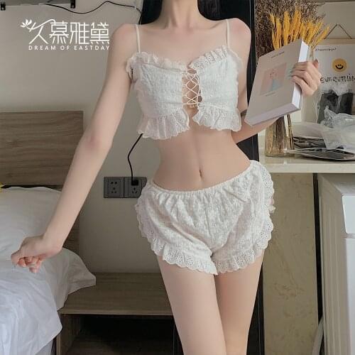 DRAIMIOR Sexy Lingerie Set Summer Sleepwear Hot Erotic Tube top+ Short Panty Sexy See-Through Soft 100% Cotton Lingerie NJ0303