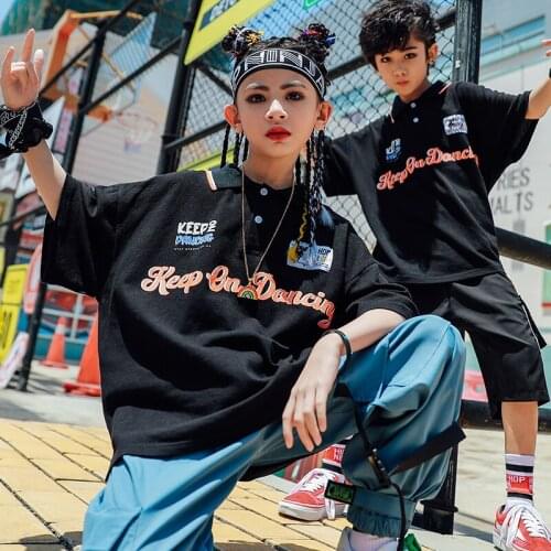 Girls Jazz Dance Costumes Hip Hop Kids Balck T-Shirt Hiphop Pants Boys Ballroom Dance Clothes Street Dance Stage Outfits DQS4443