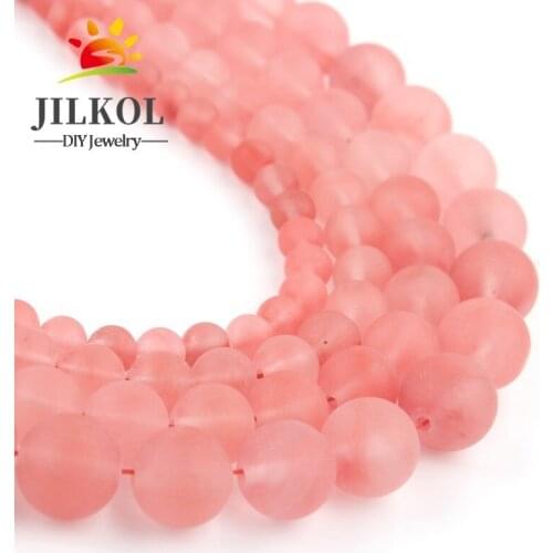 Natural Matte Cherry Crystal Quartz Round Beads Loose Spacer Beads For Jewelry Making DIY Bracelet 15'' Strands 4/6/8/10/12mm