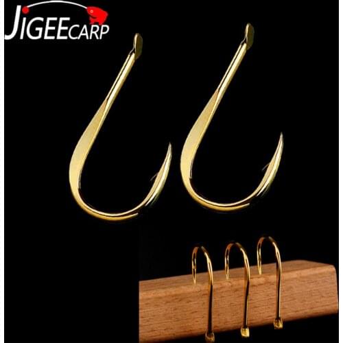 JIGEECARP 100pcs High Carbon Steel Fishing Hook with Barb Strong Golden Coating Carp Hooks Size 1 2 4 6 8 10 Japan Fish Hook