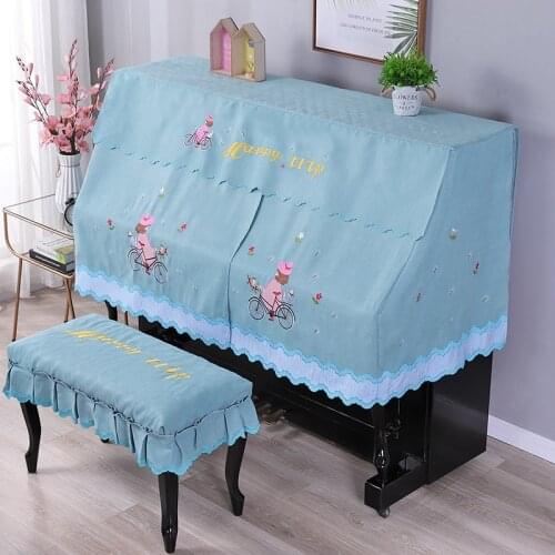 Lovely Cartoon Girl Half Piano Cover Stool Cover Style Contains Romantic Sweet Dust-Proof Blue Piano Cover Set