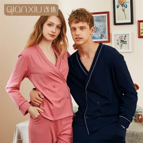 Men Autumn long sleeve pijama cotton pajamas set for male solid color sleep clothing casual nightie sleepwear women pyjamas suit