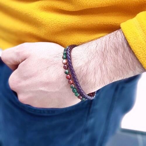 Unakit Natural Stone Leather Mens Bracelet