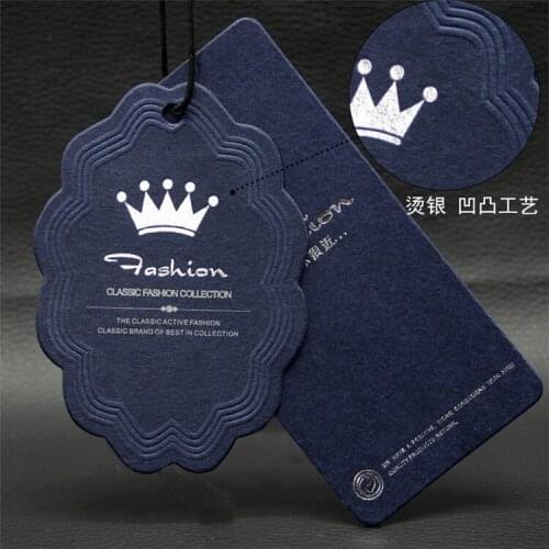 New fashion customized high quality 800gsm special paper hot stamping tags, OEM high-grade garment labels tags