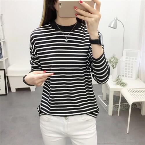 2019 new Spring womens long-sleeved t-shirt striped bottoming shirt wearing autumn clothes loose fashion trend casual shirt