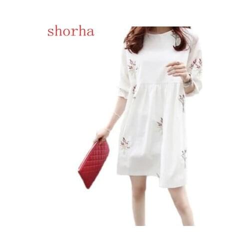 Maternity coat white maternity dress version of cotton and linen embroidered medium and long sleeved loose maternity dresses