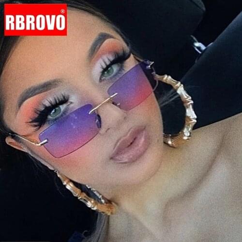 RBROVO 2021 Small Rectangle Sunglasses Women Rimless Eyeglasses Women/Men Vintage Glasses Women Mirror Lentes De Sol Mujer UV400