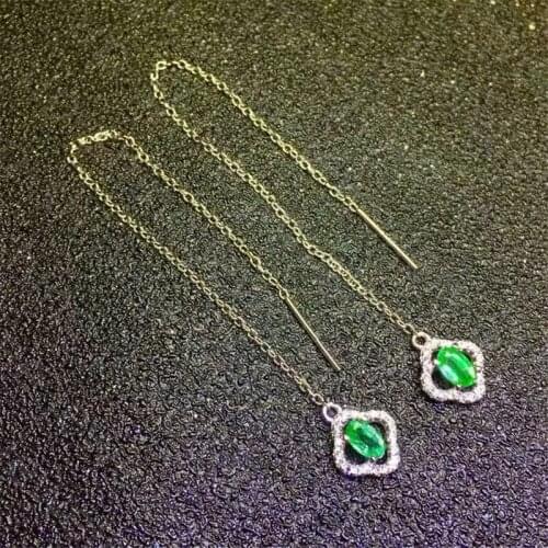 New natural emerald earrings 925 silver ancient silver earrings fresh and lovely earrings
