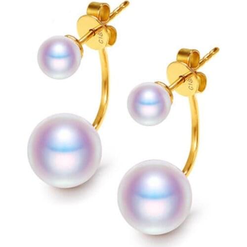 MADALENA SARARA 7-7.5mm Saltwater Pearl Women Earrings 18K Gold Double Pearl Style Natural Akoya Pearl Earrings