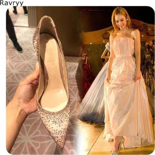 Chic Bling Bling Woman high heels INS fashion mesh rhinestone Pointed Toe slip-on female party dress shoe sexy pump single shoes