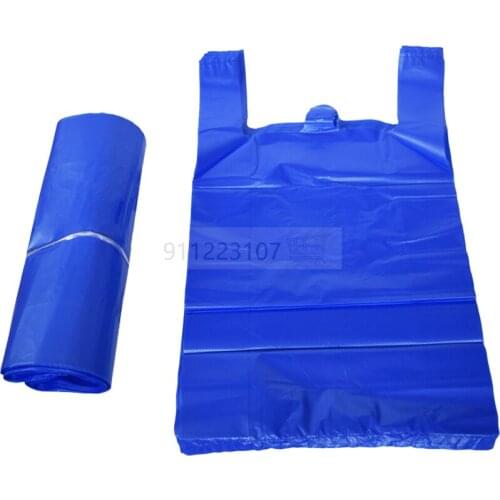 100pcs 26x 40cm Thickened Blue Vest Plastic Bag Takeaway Shopping Packing Garbage with Handle Bag Kitchen Living Room Clean