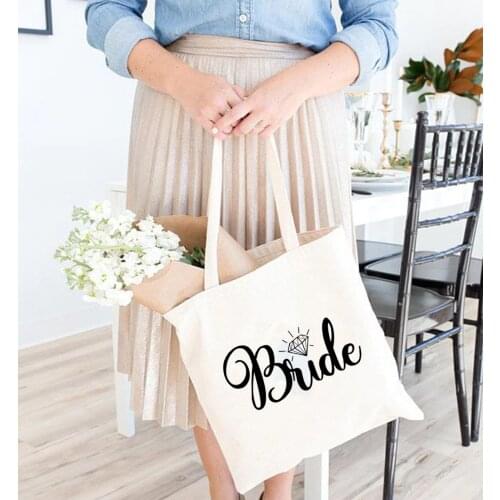 Fashion Women White Tote Shopping Bags Bride Team Bachelorette Party Reusable Canvas Bag Wedding Gift Eco Shoulder Bag