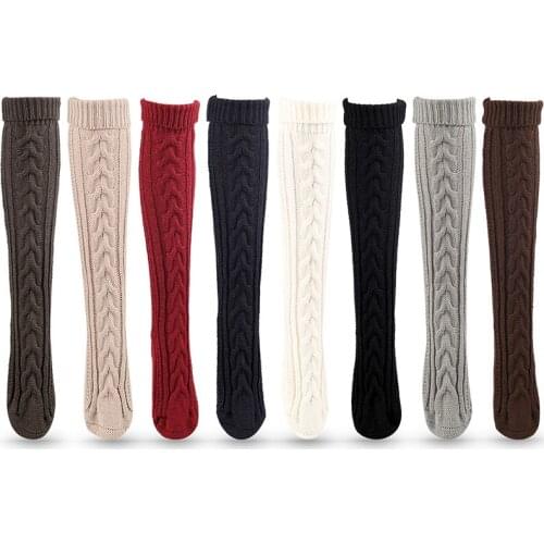 Warm Wool Leg Cover Stockings Christmas Boot Cover Over The Knee Socks Twist Knit Breathable Weat-absorbent Stylish Flexible