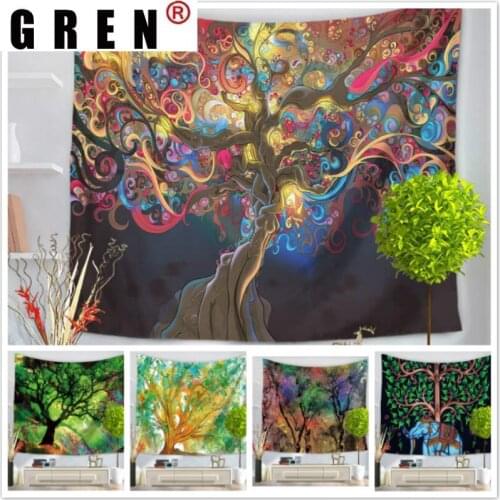 GREN Tapestry Forest Tree Wall Rugs Wall Hanging Fabric Mural Background Cloth Towel Beach Fabric Blanket Dorm Living Home Decor