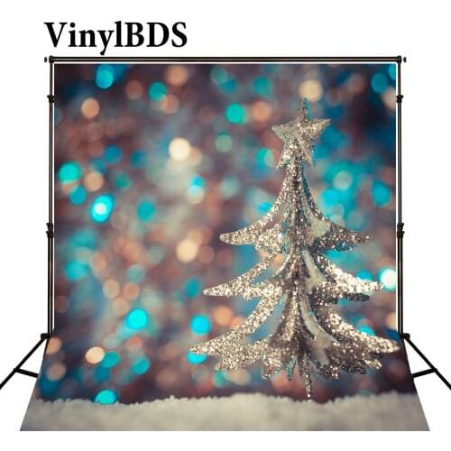 VinylBDS Christmas Photo Backgrounds Blue Light Spot Fond De Studio De Snow Silvery Tree Photography Backdrops For Photo Shoot