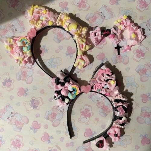 Lolita hand make bow tie yi sweet candy side clamp sweet pink yellow and black hair kc hair hoop is lovely
