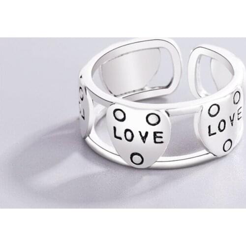 Sole Memory Double Sweet Romance Heart Letter LOVE 925 Sterling Silver Female Resizable Opening Rings SRI945
