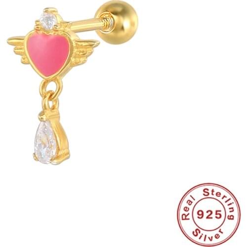 Aide 2021 Trend Vintage 1Pcs 925 Sterling Silver Earrings For Women Pink Love Stud Earrings Ear Piercing Pendientes Mom Gift CZ