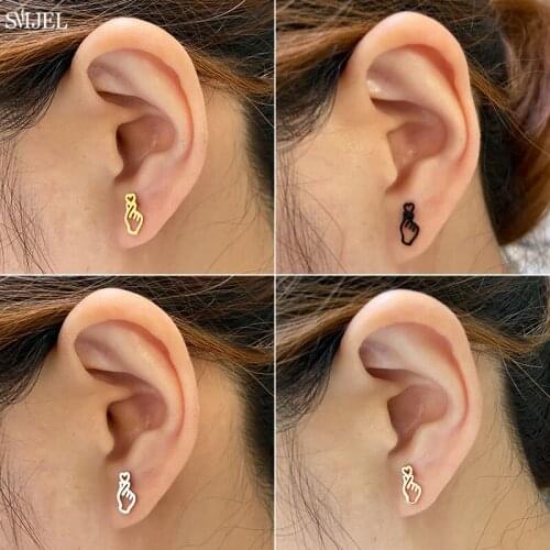 I love You Gestures Earring for Women Stainless Steel Ok Show Your Love Heart Earrings Black Fashion Earings Jewelry Gifts Girls