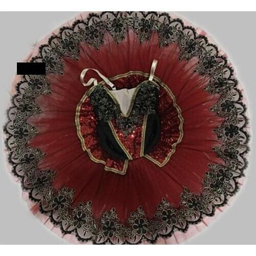 Red Sequin Swan Lake Costume Women Children Ballet Tutu dress Performance Dancewear Girl
