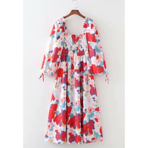 New Summer Dress Puff Sleeves Women Vintage Casual Vogue Chic Lady Maxi Dress Women